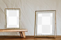 Gold picture frame png mockup, transparent design 