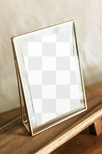 Gold picture frame png mockup, transparent design 