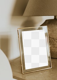 Gold picture frame png mockup, transparent design 