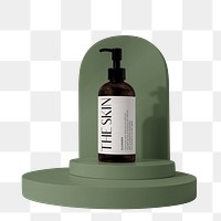 Skincare pump bottle png, green product podium