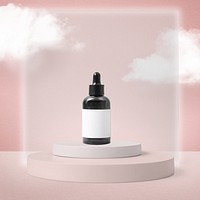 Serum bottle png, label mockup design, skincare product packaging