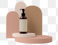 Skincare pump bottle png, pink product podium, isolated object design