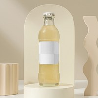 Glass bottle mockup png, transparent label design, beverage product packaging