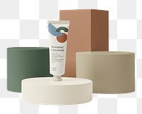 Skincare tube png, earth tone product podium, isolated object design