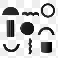 Geometric shape png, black isolated object design set