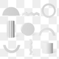 Geometric shape png, gray isolated object design set