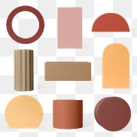 Geometric shape png, brown tone badge, isolated object design set