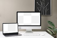 Computer screen png mockup, transparent digital device aesthetic workstation