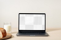 Laptop screen png mockup, transparent digital device, aesthetic workspace