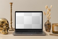 Laptop mockup png, transparent screen, aesthetic interior design