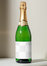 Champagne bottle png label mockup, beverage product packaging