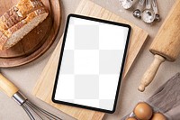 Tablet screen png mockup, transparent digital device at the bakery