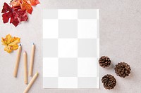 Card mockup png, autumn stationery, flat lay design
