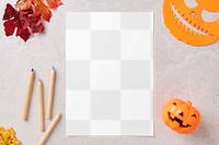 Card mockup png, Halloween autumn stationery, flat lay design