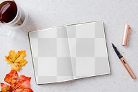 Notebook mockup png, autumn stationery, flat lay design