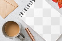Notebook mockup png, autumn stationery, flat lay design