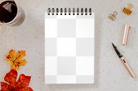 Notebook mockup png, autumn stationery, flat lay design