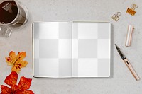 Book mockup png, autumn journal stationery, flat lay design