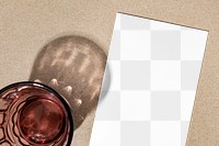 Paper mockup png transparent, flat lay design with glass