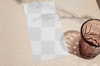 Paper mockup png transparent, flat lay design with glass