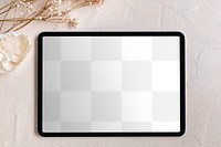 Tablet screen mockup png transparent, flat lay digital device design