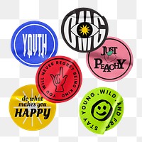 Old school stickers png, colorful round shapes, isolated object design