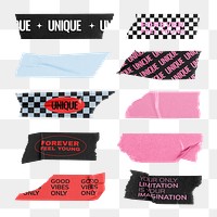 Washi tapes png, old school design, motivational texts