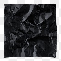 Black scrunched paper png sticker, transparent background