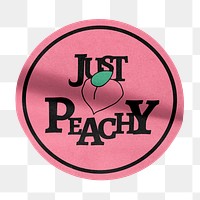 Pink sticker png, just peachy, round shape, isolated object design