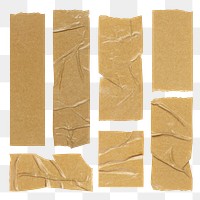 Wrinkled kraft tape png, brown stationery design set