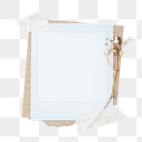 Instant photo png frame, dried flower on transparent background