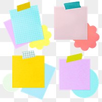 Sticky note png stickers, stationery design, transparent background set