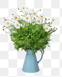 PNG daisies in blue vase, isolated object, collage element design