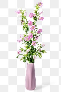 PNG canterbury bells in pink vase, isolated object, collage element design