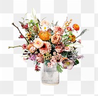 PNG flower bouquet in glass vase, design element