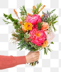 PNG flower bouquet held by hand, collage element