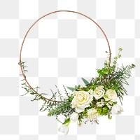 White flower png, round frame design, collage element