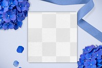 Wedding card png mockup transparent, blue hydrangea flat lay design