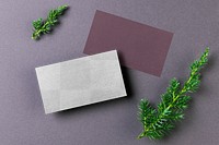 Business card png mockup transparent, flat lay with leaf design