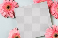 PNG invitation card mockup transparent, pink daisies flat lay design