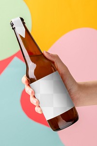 Beer bottle label png mockup, summer beverage packaging