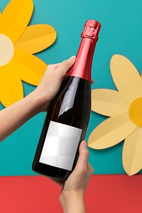 Prosecco bottle png label mockup, alcoholic beverage product packaging