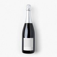 Champagne bottle png label mockup, alcoholic beverage product packaging