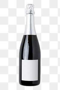Sparkling wine bottle png, blank label on transparent background