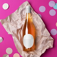 Natural wine png bottle mockup, aesthetic packaging