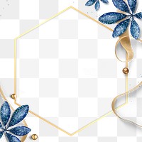 Glittery blue leaves with hexagon frame design element