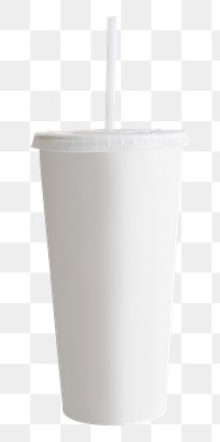 White disposable cup with a plastic lid and a straw 