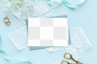Wedding invitation card mockup on a blue background