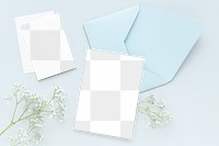 Blank cards mockup with blue envelope