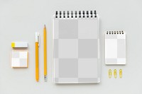 Set of yellow stationery on workspace design element